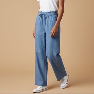 J. Crew Women's Paperbag Wide-Leg Pants Size 12 Blue Casual